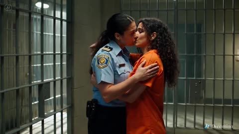 Lesbian kiss between two women in a cell