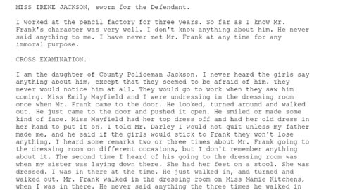 MISS IRENE JACKSON, Sworn In For The Defendant, 142nd To Testify