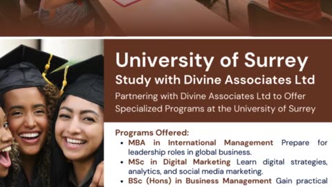 Advance Your Future at University of Surrey with Divine Associates Ltd.