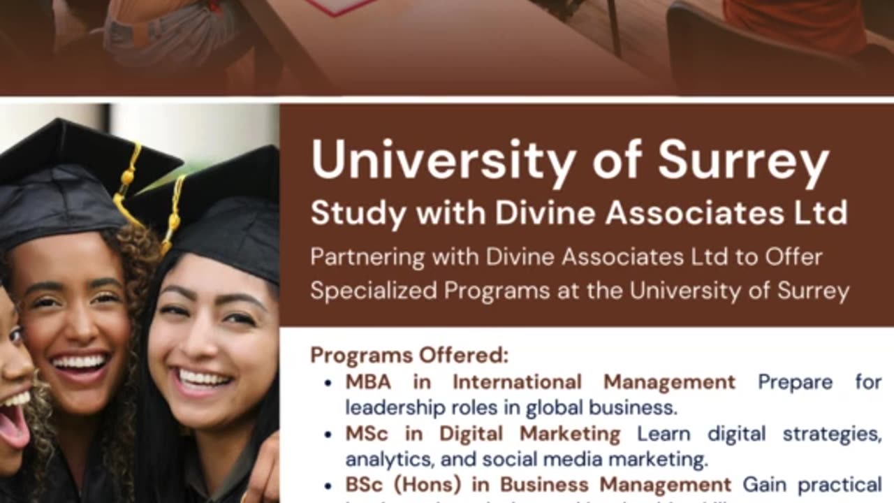 Advance Your Future at University of Surrey with Divine Associates Ltd.