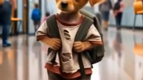 The puppy goes to school alone ❤️🥳#ai #cat #funny #dog #lovecat #catlike