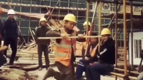Awesome dance by a construction worker