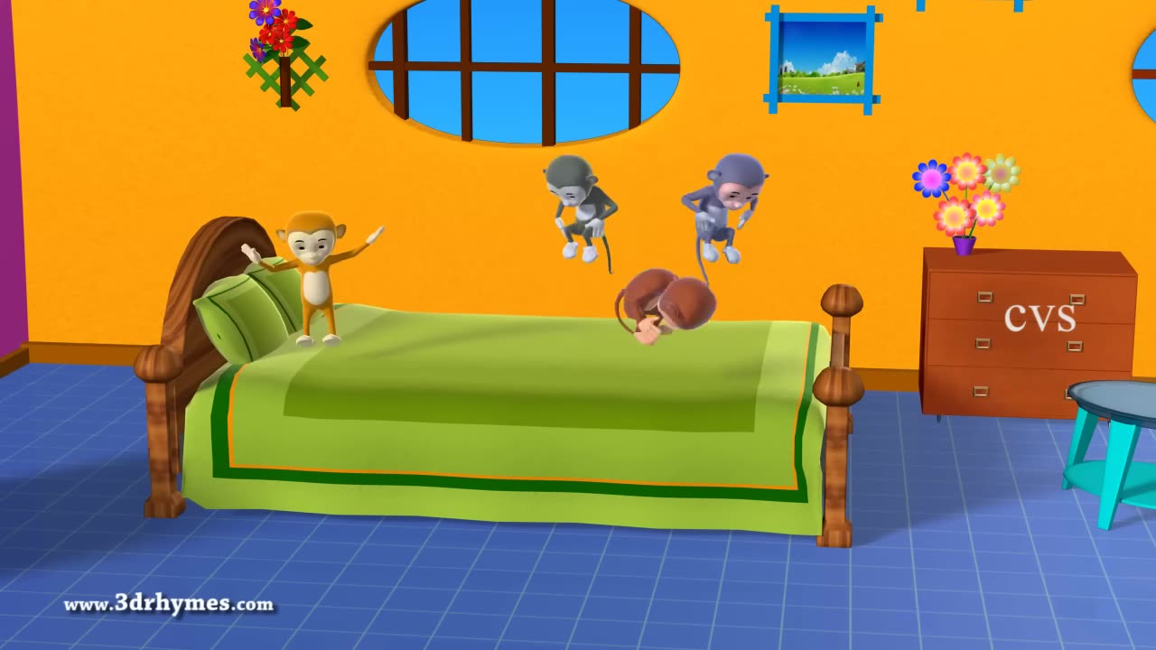 Five Little Monkeys Jumping on the bed - 3D Animation English Nursery rhyme for children