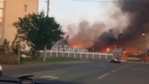 ❗️Lutsk. Footage of the fire at the "Motor" repair plant after the "Geran" strike.
