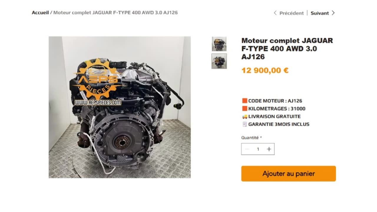 AEPSPIECES.COM - Moteur complet JAGUAR F-TYPE 400 AWD 3.0 AJ126