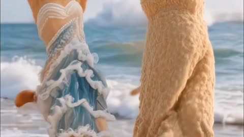 Dancing Lady Cats on the Beach #funnydance #funnycats #catshorts