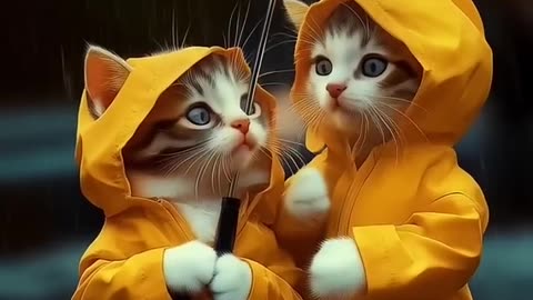 🌧️ Cute Cats in the Rain Wearing Adorable Raincoats – Meow Meow Sad Song 😿🎶 - 4K {UHD}