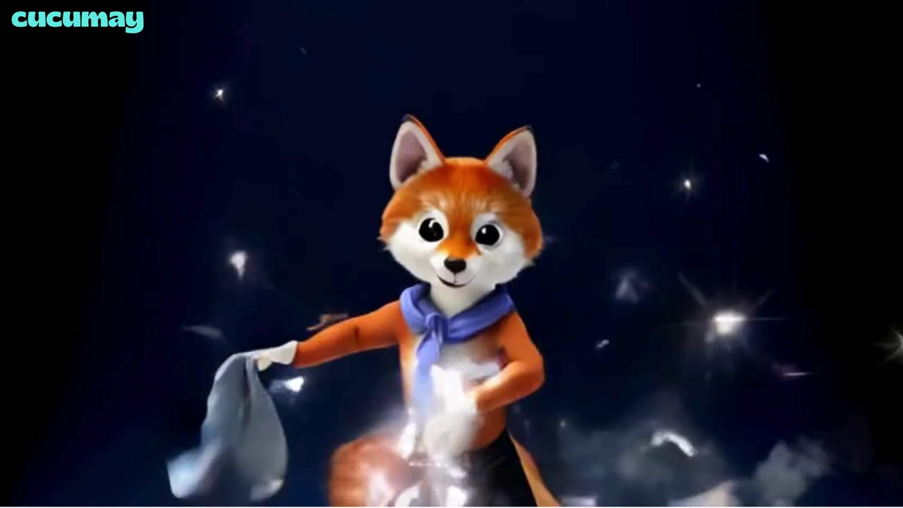 A curious fox waves its tail, poofs into smoke, and reappears in a magician outfit