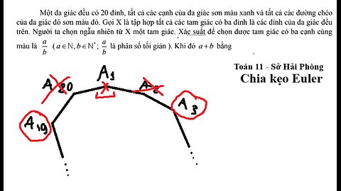 Sở Hải Phòng: Toán 11: Một đa giác đều có 20 đinh, tất cả các cạnh của đa giác sơn màu xanh và tất
