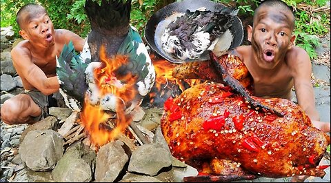 Roasting a Live Chicken in the Jungle – Insane Survival Cooking!"