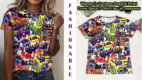 Review about this Women's Cartoon Graffiti Print Crew Neck T-Shirt for all seasons