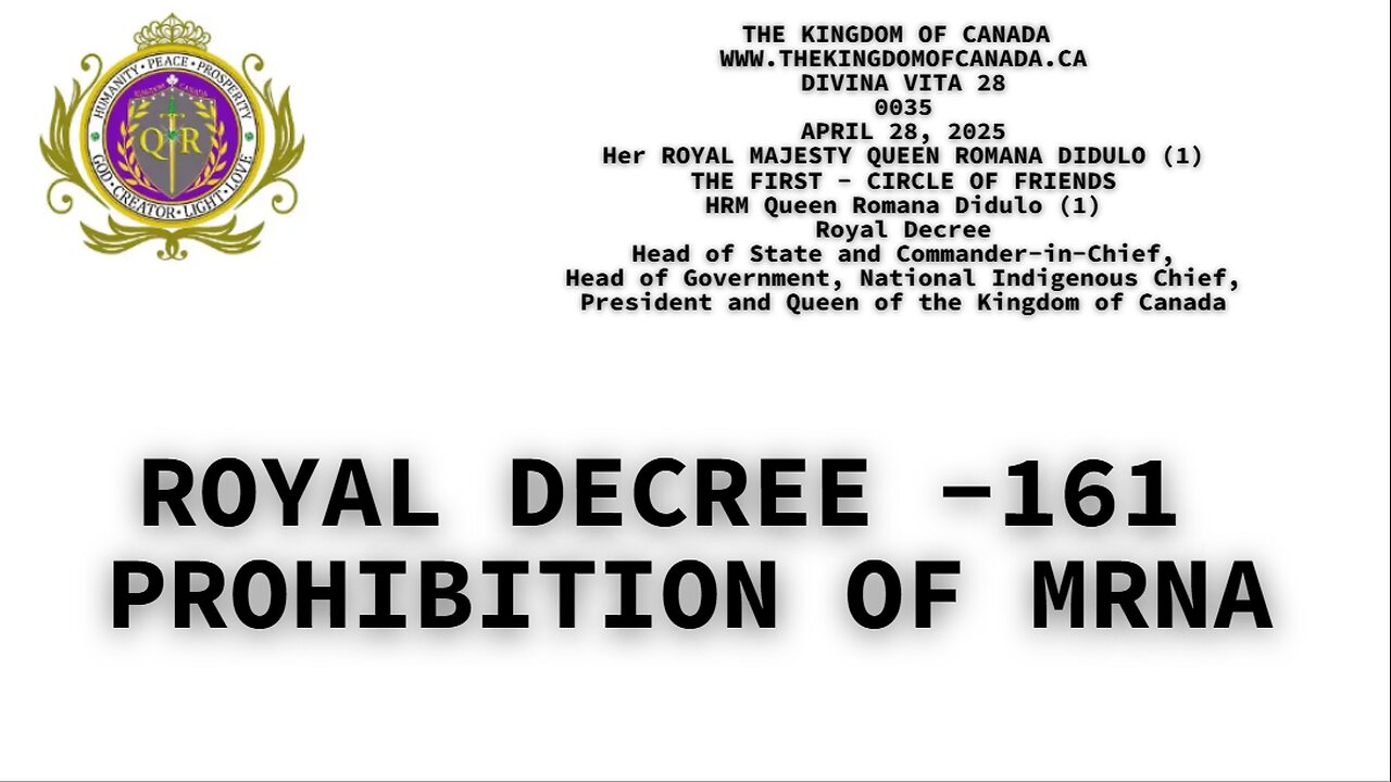 ROYAL DECREE -161 PROHIBITION OF MRNA