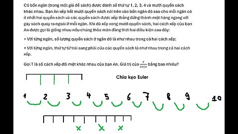 Toán 11: Chia kẹo Euler: Chia mười cuốn sách khác nhau vào bốn ngăn sao cho có ít nhất hai quyển