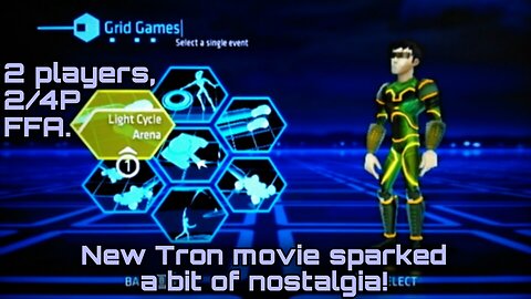 Tron Evolution: Battle Grids G29, 2P local split screen 2/4PFFA, Light Cycle Battle on Alpha Grid.
