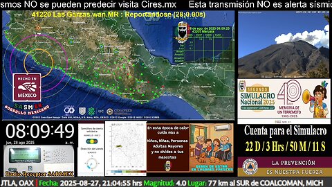 SISMO Magnitud 4.4 Loc 46 km al SUROESTE de COALCOMAN, MICH 28/08/25 #noameritoalerta #SASMEX