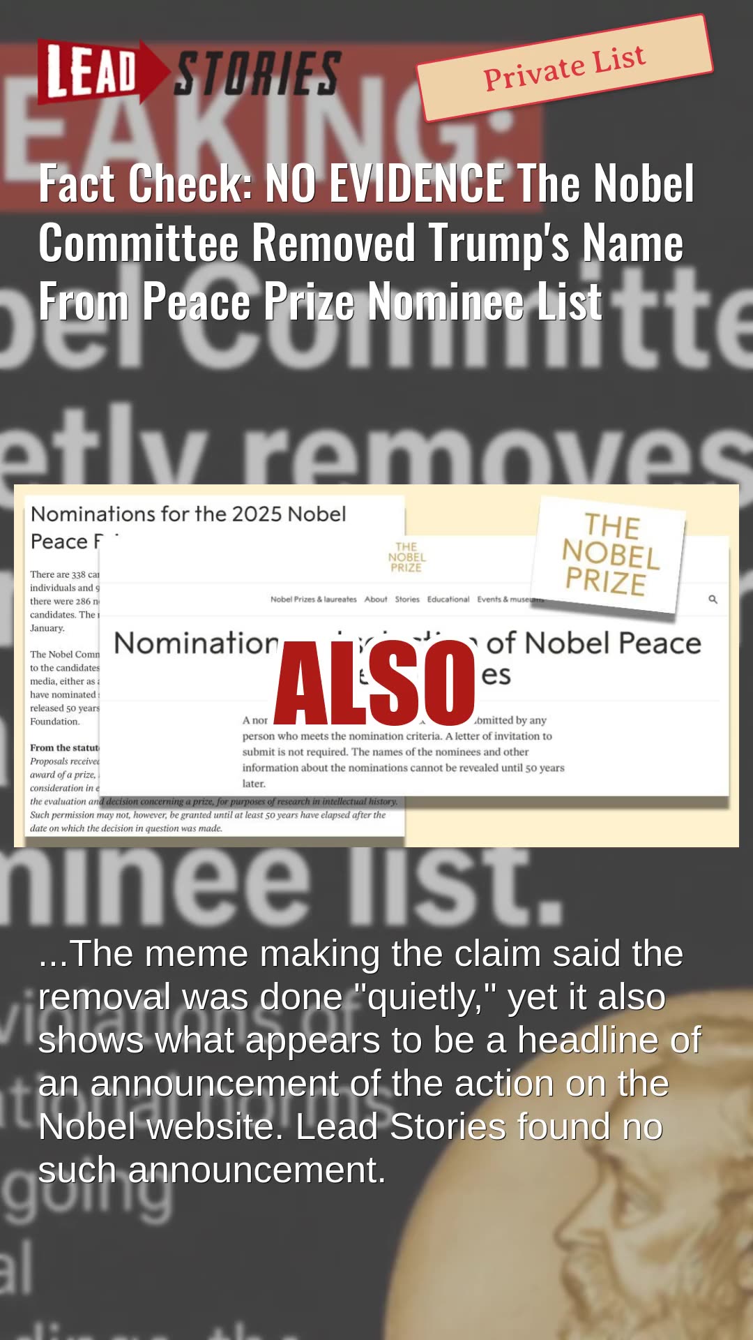 Fact Check: NO EVIDENCE The Nobel Committee Removed Trumps Name From Peace Prize Nominee List