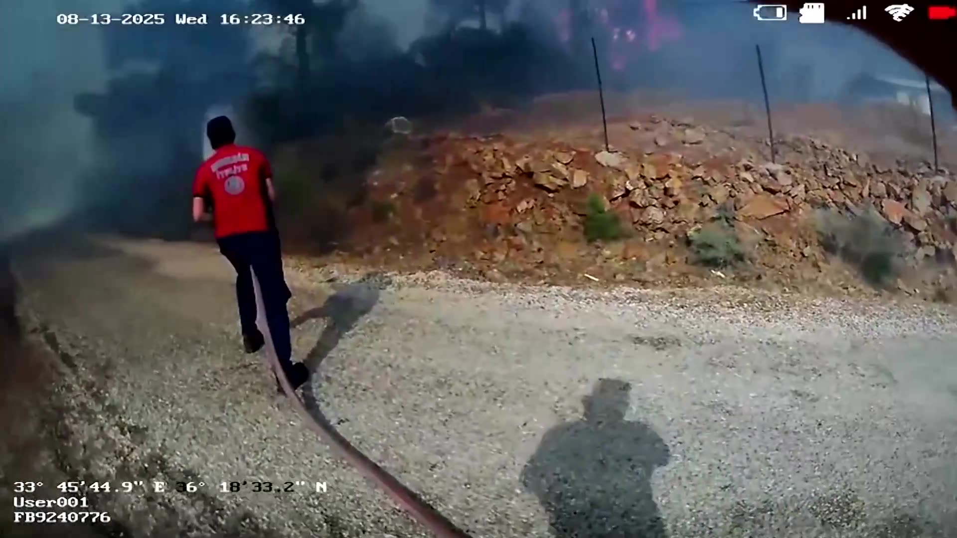 Body cam video shows Turkish firefighters tackling wildfire flames