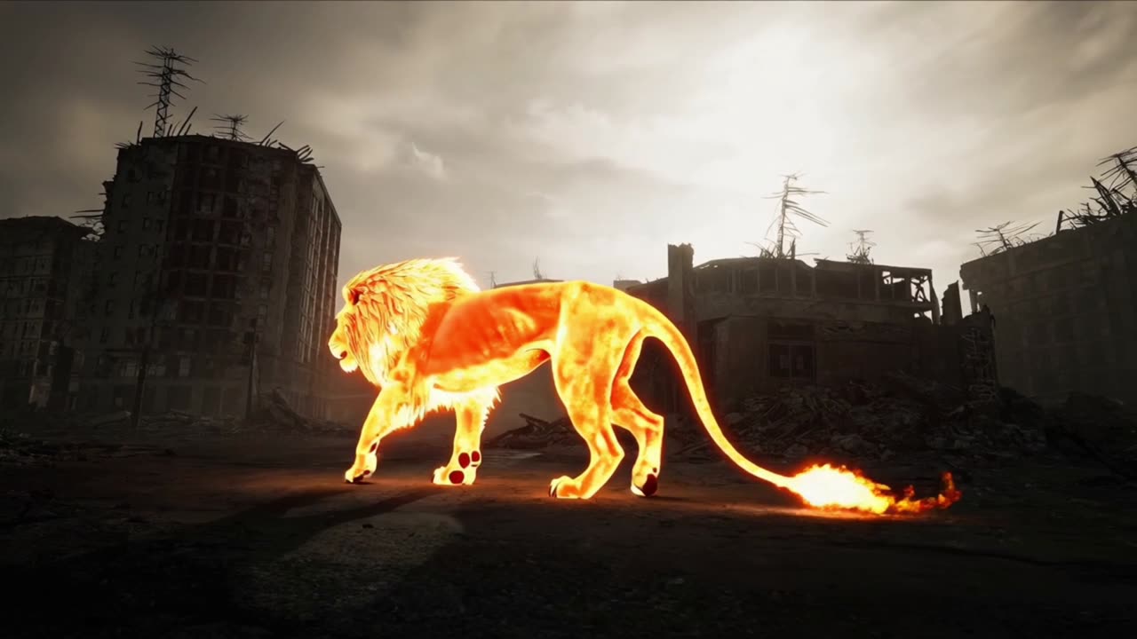 Lion on fire