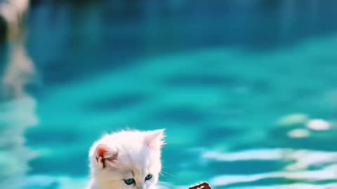 A baby cat enjoy the music