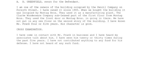 A D GREENFIELD, Sworn In For The Defendant, 101st To Testify