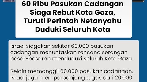 Israel Makin Gila, Panggil 60 Ribu Tentara Cadangan demi Taklukan Gaza: Siap Rebut Seluruh Kota