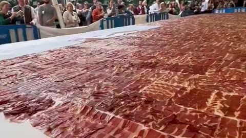 A plate of almost 700 kg ham in Spain. Some people didn't like this.