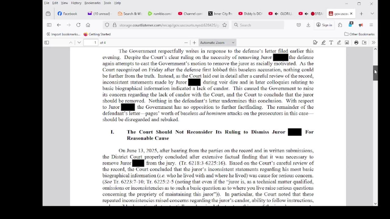 SEAN DIDDY COMBS ANOTHER JUROR NUMBER MIGHT BE GETTING REMOVED