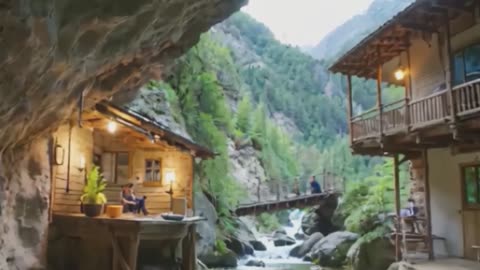 Scenic Cave Retreat with Wooden Cabins.