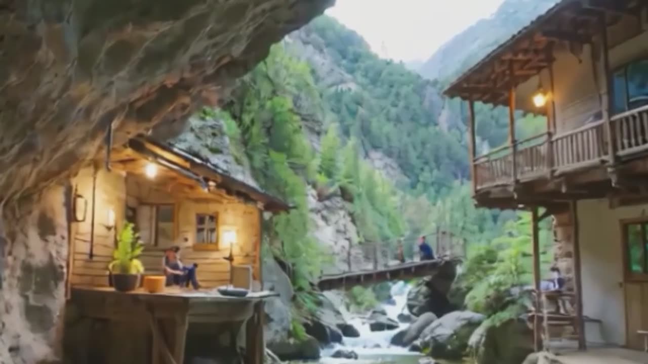 Scenic Cave Retreat with Wooden Cabins.