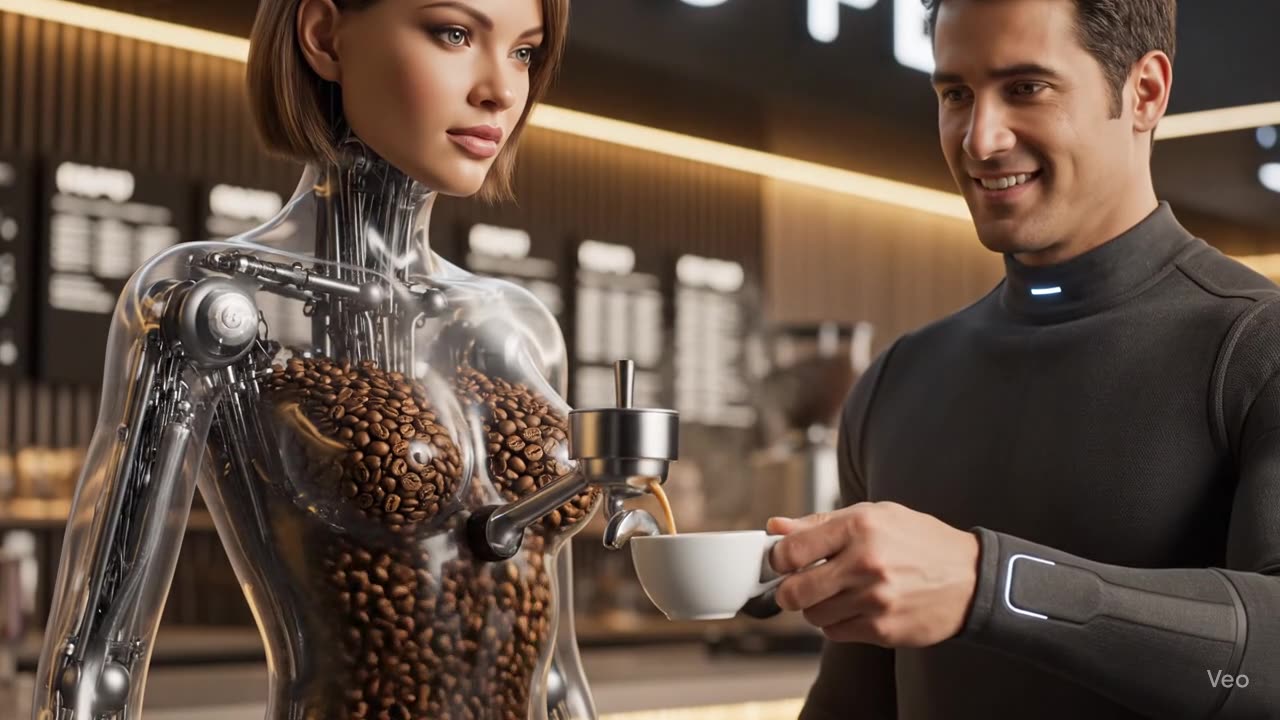 Futuristic Robot Barista Serves Fresh Coffee