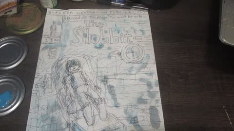 Painting with light blue paint on my drawings. Tuesday, June 10, 2025.
