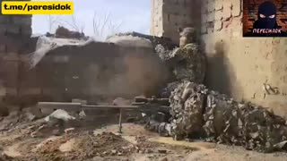 A Russian sniper at work. After hitting a Ukrainian soldier, he burst into flames