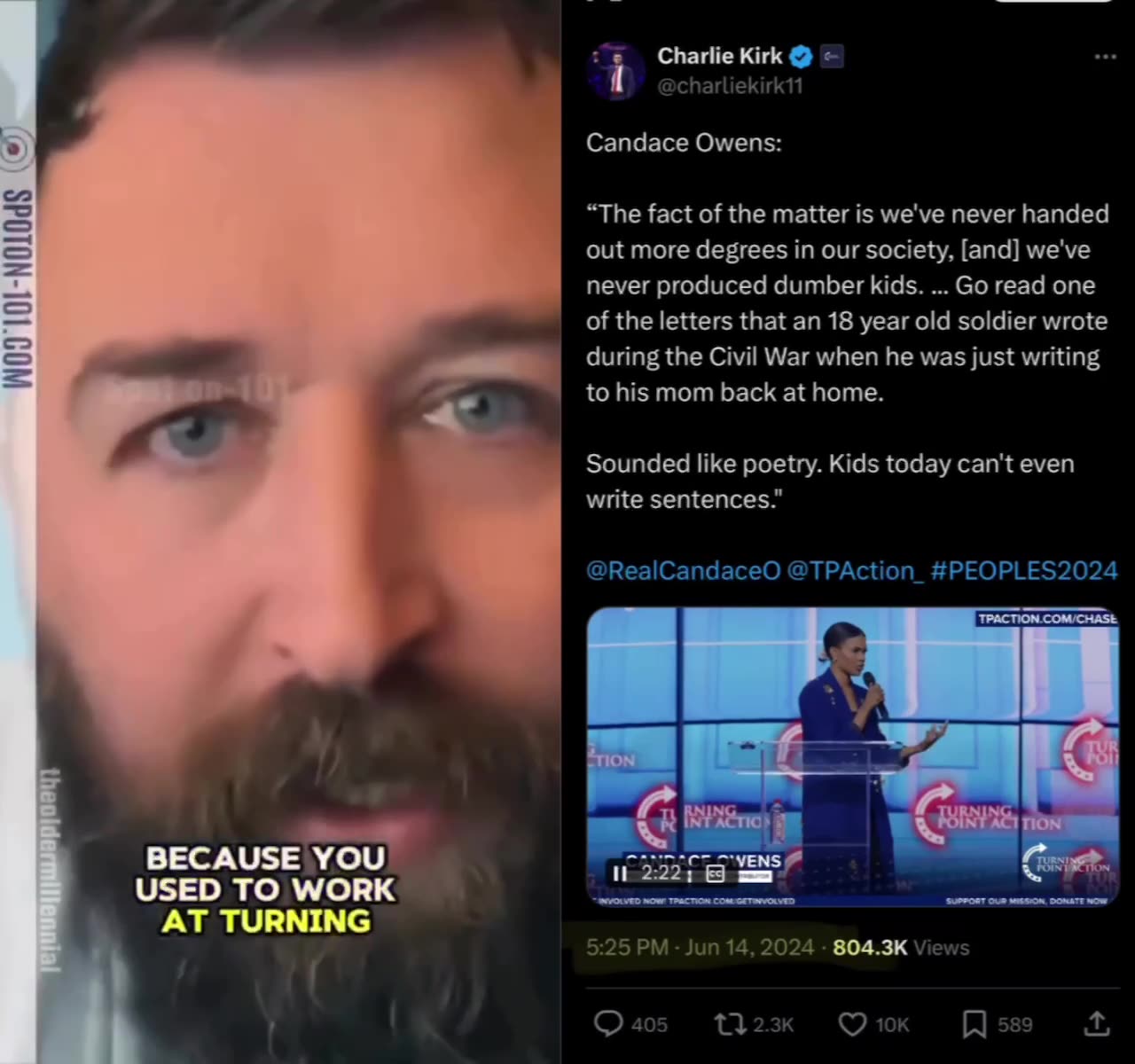 The last time Charlie Kirk tweeted Candace Owens was 2021. He fired her from Turning Point”