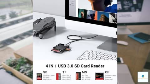 UGREEN SD Card Reader USB 3.0 Card Hub Adapter 5Gbps Read 4 Cards Simultaneously CF, CFI,