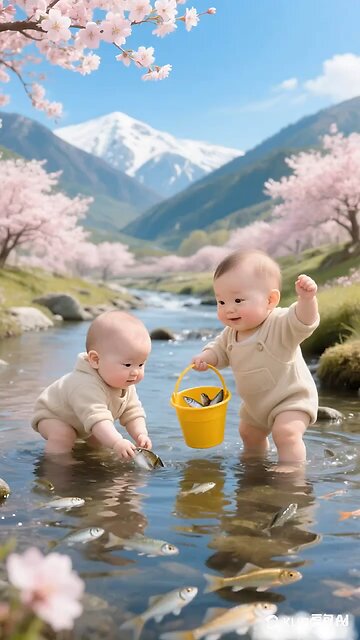 Two Baby Ai create fishing 🎣 so cute Baby