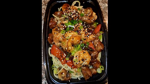 Surf & turf stir fry and garlic noodles