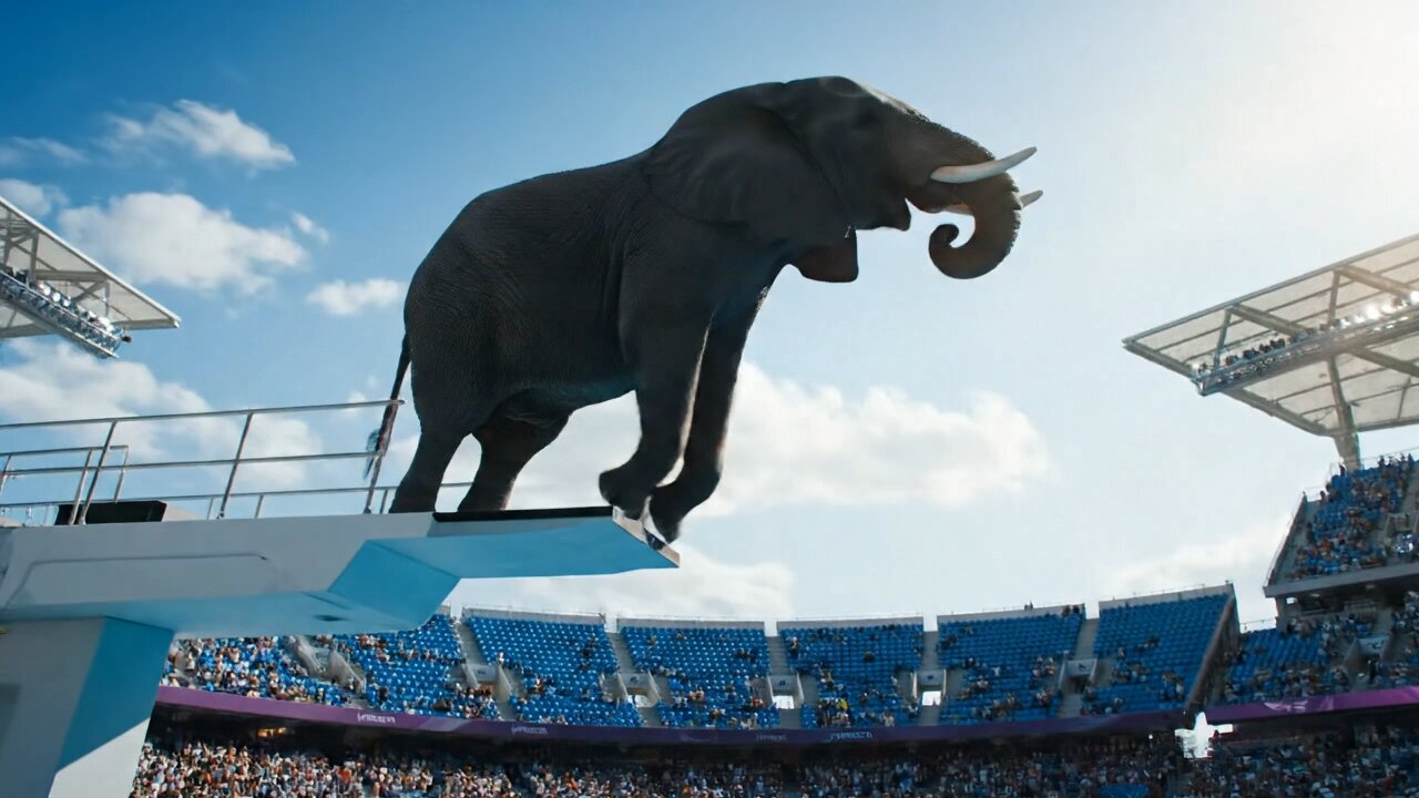"The Elephant’s Olympic Dive – Biggest Splash Ever!"