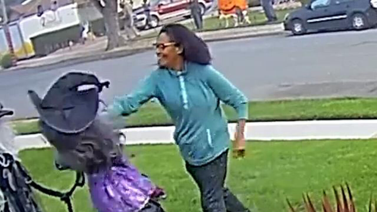 Jogger knocks down Halloween decorations for no apparent reason