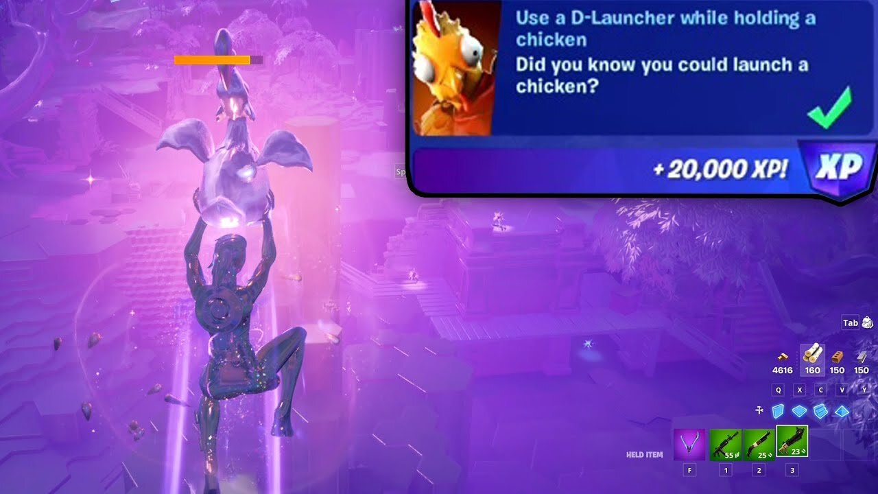 Use a D-Launcher while holding a Chicken - Fortnite Quest