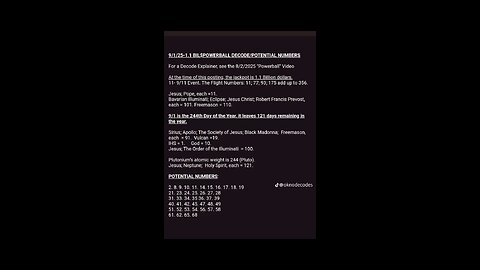 9/1/25 Powerball Decode Potential Numbers