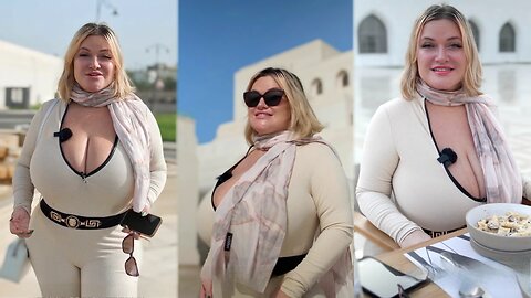Traveler, model Olyria Roy tours the Opera House of Oman