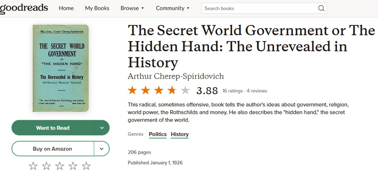 1926 book called "The Secret World Government or The Hidden Hand: The Unrevealed in History"