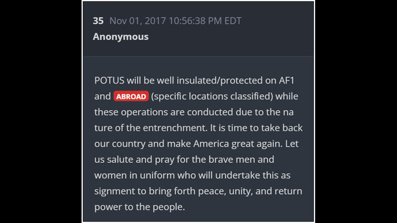 POTUS will be well insulated/protected on AF1 and ABROAD (SPECIFIC LOCATIONS CLASSIFIED).