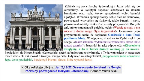 Jan 2,13-22 Oczyszczenie świątyni na Święto rocznicy poświęcenia Bazyliki Laterańskiej
