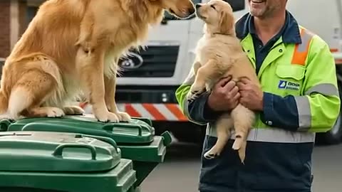 Golden Retriever Saves Her Pup with Help from a Garbage Collector