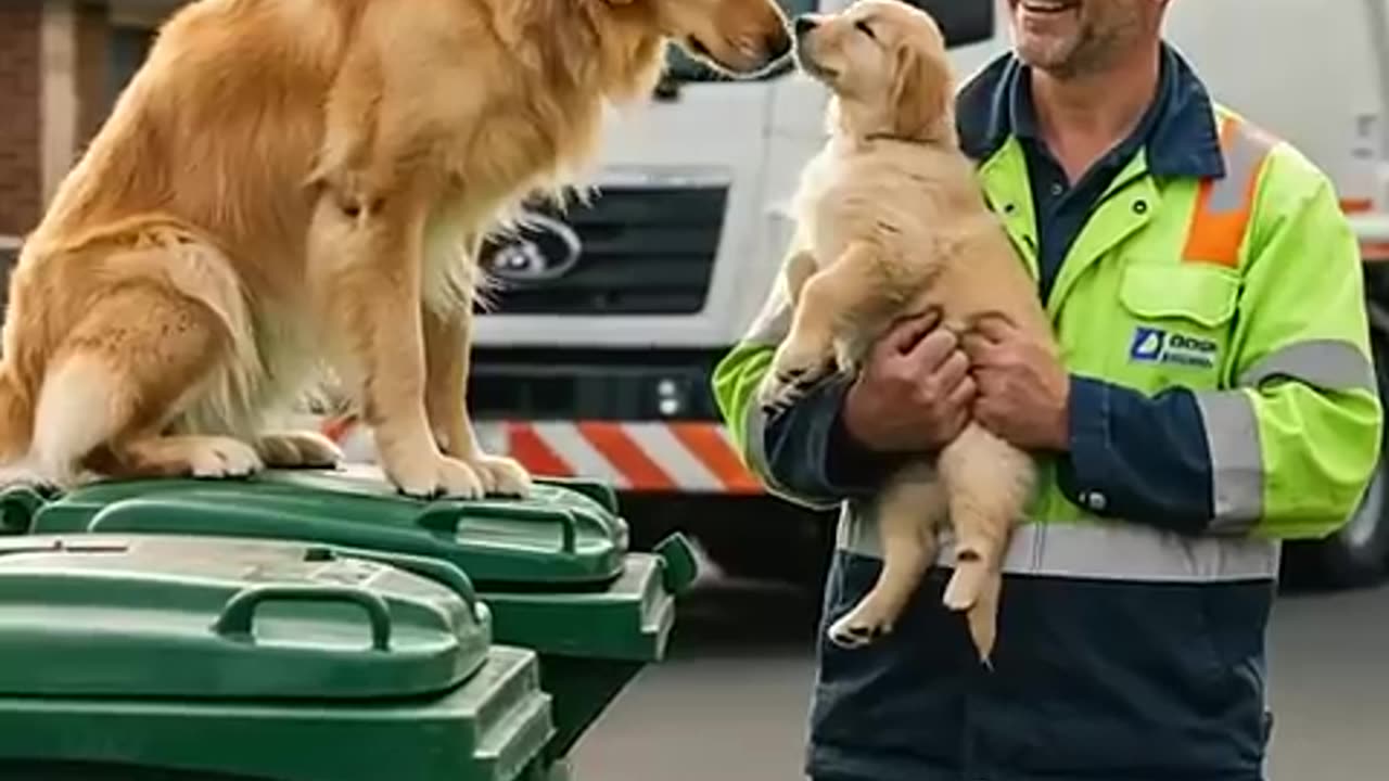 Golden Retriever Saves Her Pup with Help from a Garbage Collector
