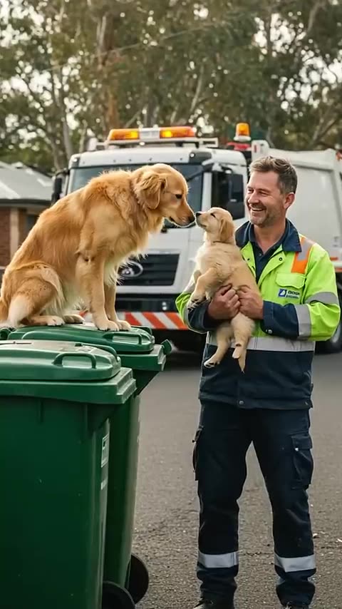 Golden Retriever Saves Her Pup with Help from a Garbage Collector