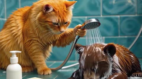 #CuteCat #CatMom Surf’s Up! Mama Cat & Kitten Save Penguins in a Feel-Good Ocean Rescue 🌊🐧🐾