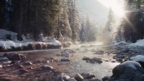 Beautiful Mountain River Flowing Sound. Relaxing Nature Sounds/ Sleep/ Relax