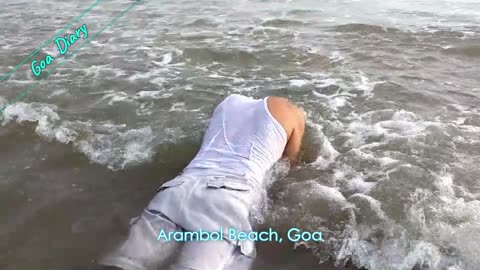 Umakant Bathing in Arambol Beach, Goa, Travel Vlog, July-Aug 2018